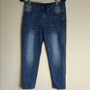 Classic Blue Straight Leg Jeans with Embellishments